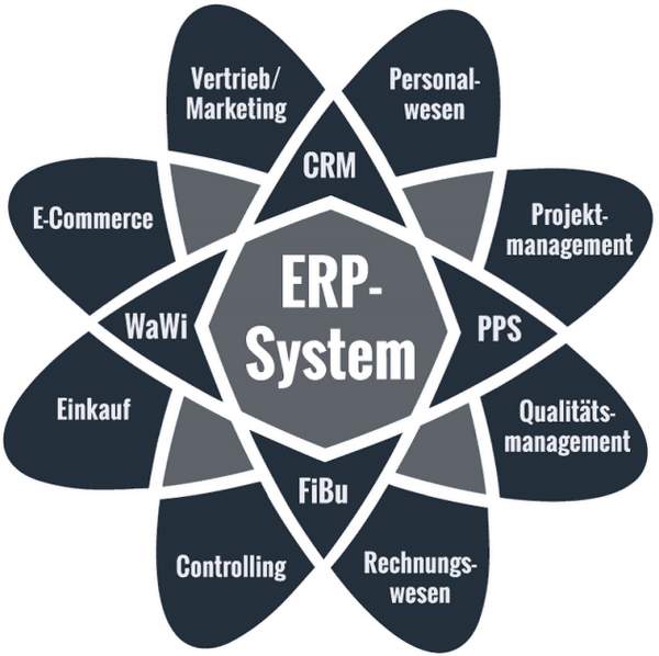 ERP-System, CRM, PPS, FiBu, WaWi, Personalwesen, Projektmanagement, Qualitätsmanagement, Rechnungswesen, Controlling, Einkauf, E-Commerce, Vertrieb / Marketing, ERP-Einführungen