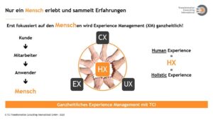 Relevant (human) experiences in the context of holistic experience management including customer, employee and user (customer experience, employee experience, user experience)